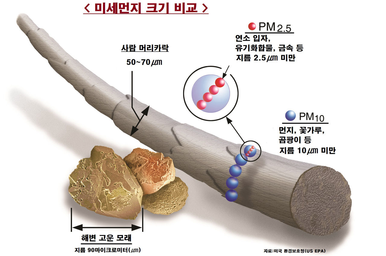 미세먼지란? 눈에 보이지 않을 정도로 입자가 작은 먼지를 말합니다.