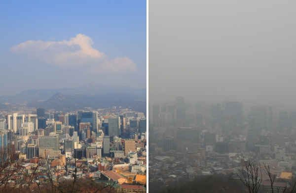 입자의 크기가 10μm 미만인 먼지를 미세먼지라 하며, 입자의 크기가 2.5μm 미만인 먼지를 초미세먼지라고 합니다.